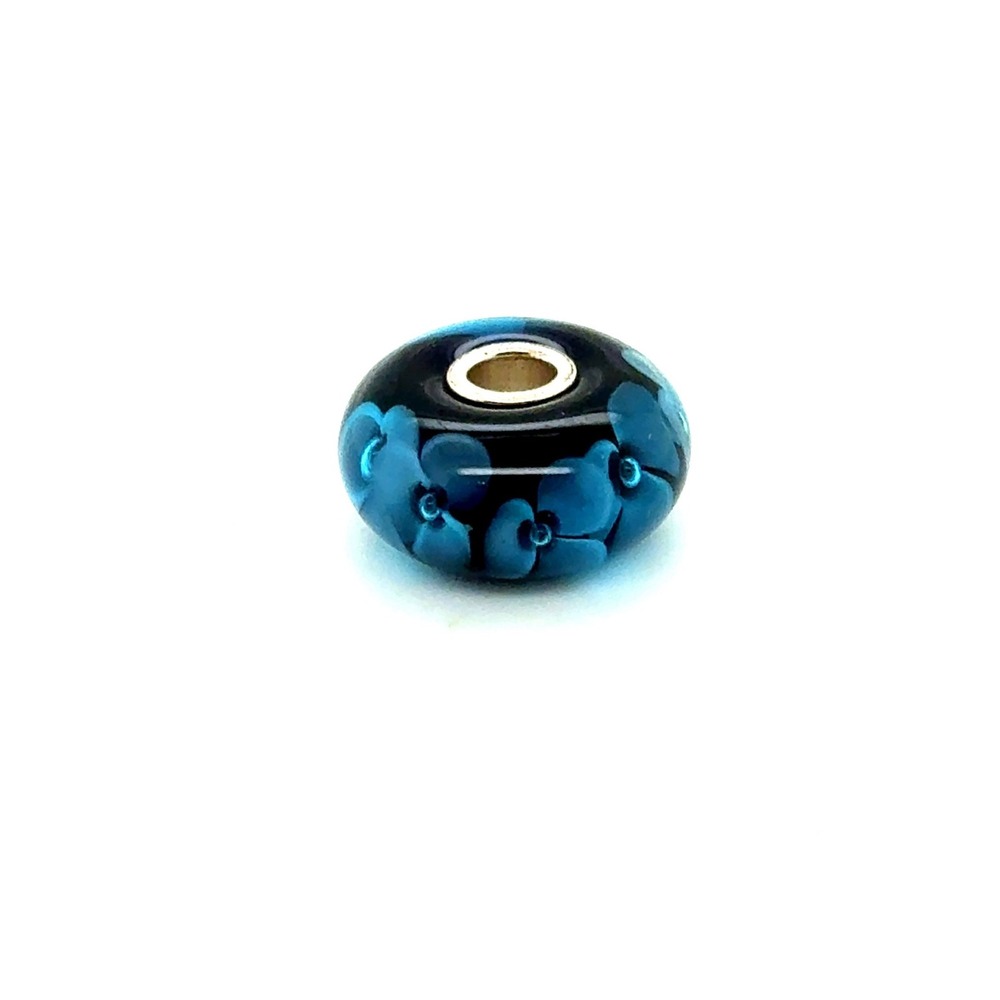 Trollbeads Midnight Flower Blue Glass Bead